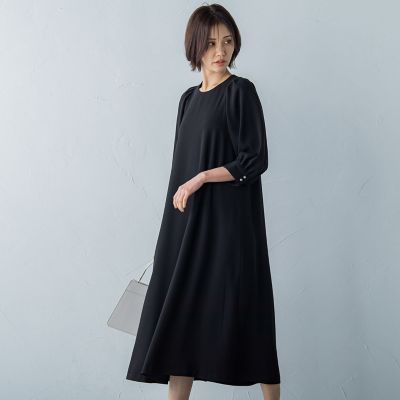 パールボタンフレアワンピース≪洗える≫