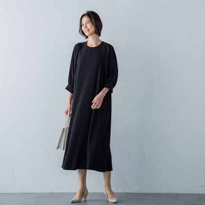 パールボタンフレアワンピース≪洗える≫