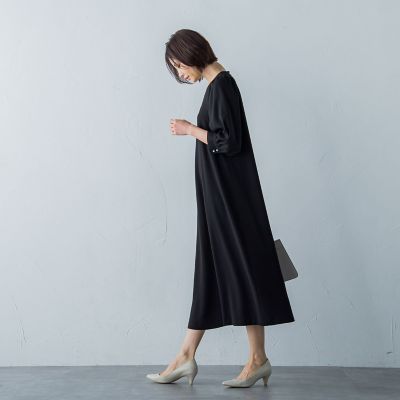 パールボタンフレアワンピース≪洗える≫
