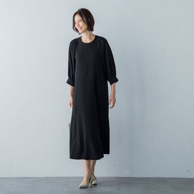 パールボタンフレアワンピース≪洗える≫
