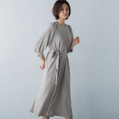 パールボタンフレアワンピース≪洗える≫