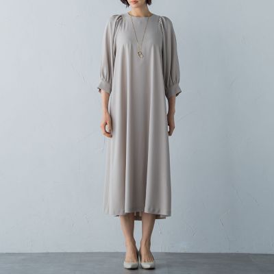 パールボタンフレアワンピース≪洗える≫