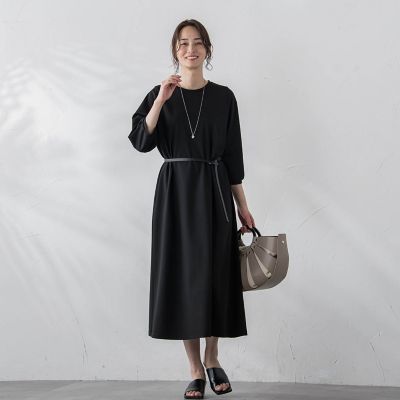 【ＷＥＢ限定】【ロング丈あり】ベルト付きタックスリーブワンピース≪洗える≫