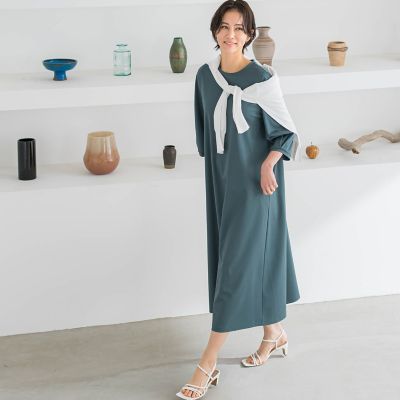 【ＷＥＢ限定】【ロング丈あり】ベルト付きタックスリーブワンピース≪洗える≫