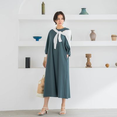 【ＷＥＢ限定】【ロング丈あり】ベルト付きタックスリーブワンピース≪洗える≫