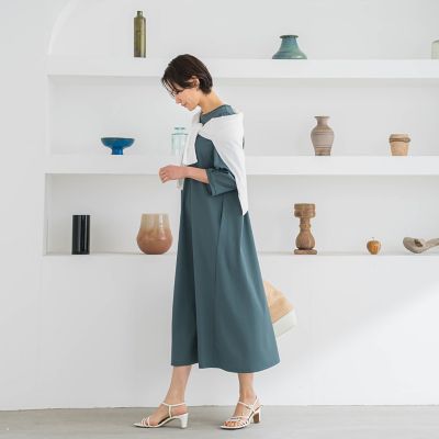 【ＷＥＢ限定】【ロング丈あり】ベルト付きタックスリーブワンピース≪洗える≫