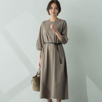 【ＷＥＢ限定】【ロング丈あり】ベルト付きタックスリーブワンピース≪洗える≫