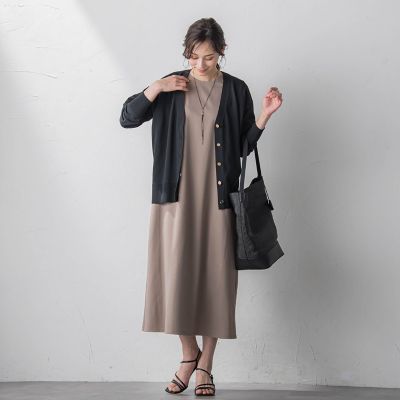 【ＷＥＢ限定】【ロング丈あり】ベルト付きタックスリーブワンピース≪洗える≫