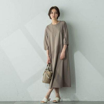 【ＷＥＢ限定】【ロング丈あり】ベルト付きタックスリーブワンピース≪洗える≫