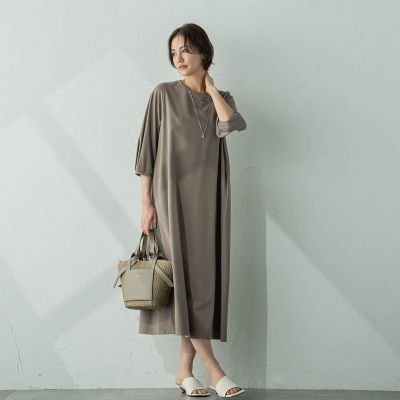 【ＷＥＢ限定】【ロング丈あり】ベルト付きタックスリーブワンピース≪洗える≫