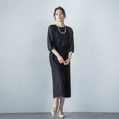 アチェローザバックサテン袖プリーツワンピース≪洗濯機で洗える≫