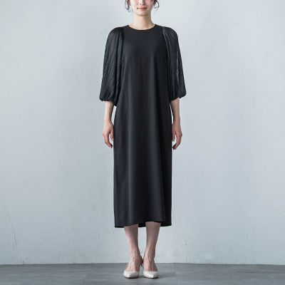 アチェローザバックサテン袖プリーツワンピース≪洗濯機で洗える≫