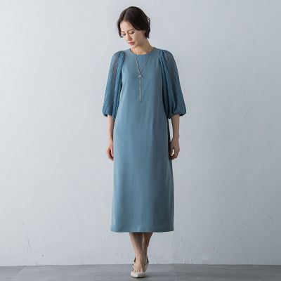 アチェローザバックサテン袖プリーツワンピース≪洗濯機で洗える≫