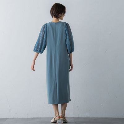 アチェローザバックサテン袖プリーツワンピース≪洗濯機で洗える≫