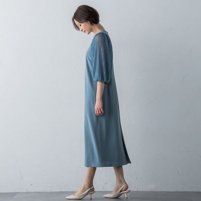 アチェローザバックサテン袖プリーツワンピース≪洗濯機で洗える≫