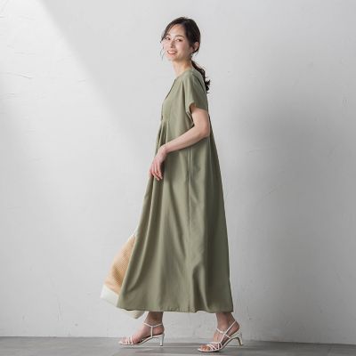 ピンタックタイプライターワンピース≪防シワ／UV／接触冷感
