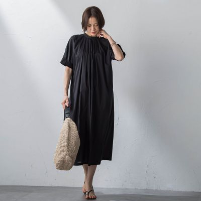 【ＷＥＢ限定】防シワベルト付きネックギャザーワンピース≪洗濯機で洗える≫