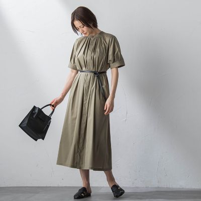 【ＷＥＢ限定】防シワベルト付きネックギャザーワンピース≪洗濯機で洗える≫