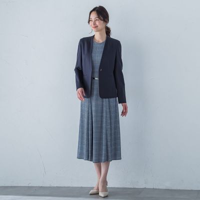 ５分袖フィット＆フレアーワンピース≪洗濯機で洗える≫
