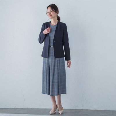 ５分袖フィット＆フレアーワンピース≪洗濯機で洗える≫