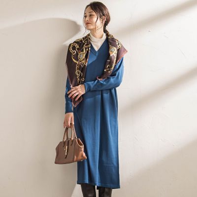 WEB限定】Vネックニットワンピース≪丈長めあり／手洗い可能