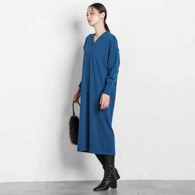 WEB限定】Vネックニットワンピース≪丈長めあり／手洗い可能