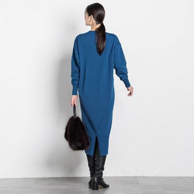 WEB限定】Vネックニットワンピース≪丈長めあり／手洗い可能