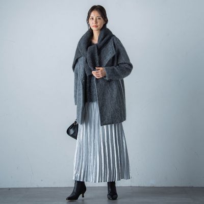 完売【美品】Couturebrooceブローチ付ループシャギーモヘヤコート セール】 ◇シャギーモヘヤコート （アウター）｜ADORE