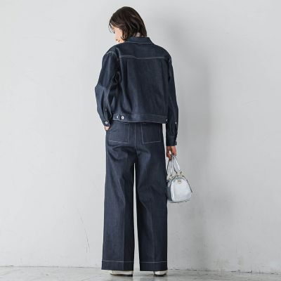 コントラスト刺繍とインサート大黒リラックスフィットデニム