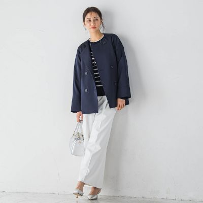 LAUTREAMONT ロートレアモン ノーカラーショートブルゾン ジャケット 防シワノーカラージャケット≪洗濯機で洗える≫ | LAUTREAMONT