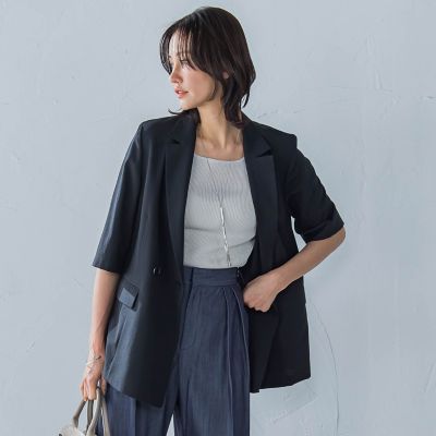 ＜LAUTREAMONT (Women)＞ハーフスリーブストレッチジャケット≪手洗い可能≫