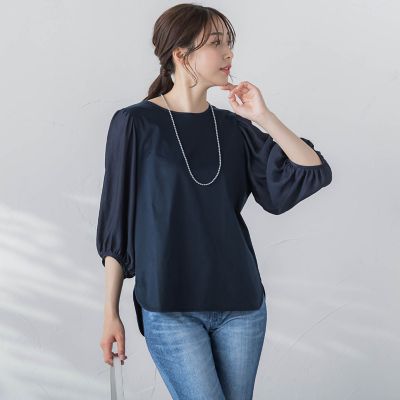 ＜LAUTREAMONT (Women)＞【ＷＥＢ限定】【１１号あり】コットンスムース袖シアーカットソー≪洗濯機で洗える≫