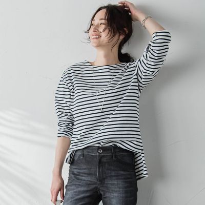 ＜LAUTREAMONT (Women)＞【ＷＥＢ限定】【３サイズ】きれいめボーダーロンＴ≪接触冷感／透湿／ＵＶ／洗濯機で洗える≫