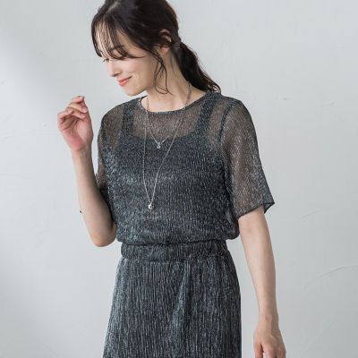 ＜LAUTREAMONT (Women)＞【ＷＥＢ＆一部店舗限定】ラメシアープリーツ半袖カットソー