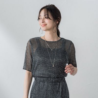【ＷＥＢ＆一部店舗限定】ラメシアープリーツ半袖カットソー