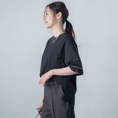 はしごレース５分袖ブラウス≪洗濯機で洗える≫