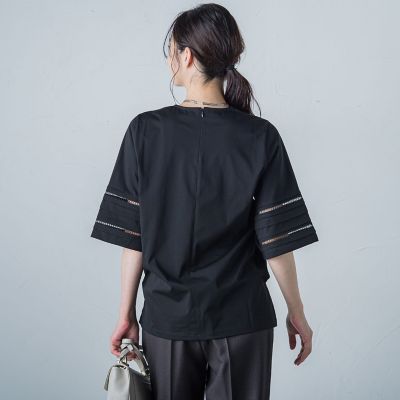 はしごレース５分袖ブラウス≪洗濯機で洗える≫