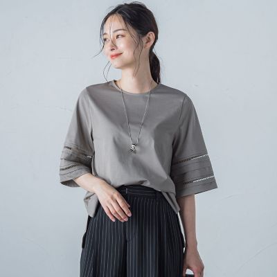 はしごレース５分袖ブラウス≪洗濯機で洗える≫