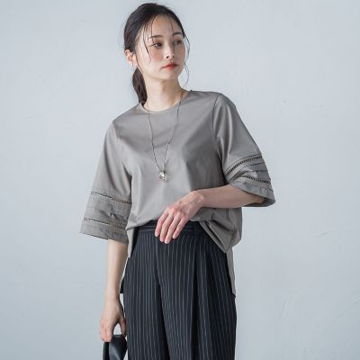 はしごレース５分袖ブラウス≪洗濯機で洗える≫