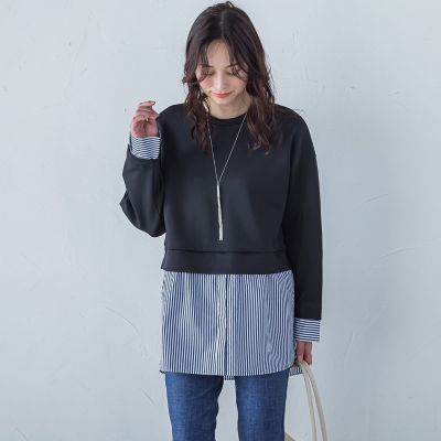＜LAUTREAMONT (Women)＞【一部店舗限定販売】ダンボール×ストライプドッキングトップス