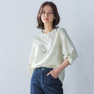 フォルムスリーブＶネックカットソー≪洗濯機で洗える≫