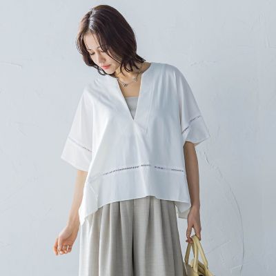 ポンチョシルエットキーホールカットソー≪洗濯機で洗える≫