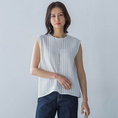 ＜LAUTREAMONT (Women)＞綿麻ラッセルノースリーブカットソー≪手洗い可能≫