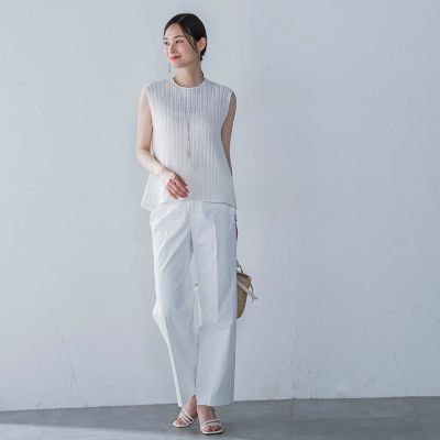 綿麻ラッセルノースリーブカットソー≪手洗い可能≫
