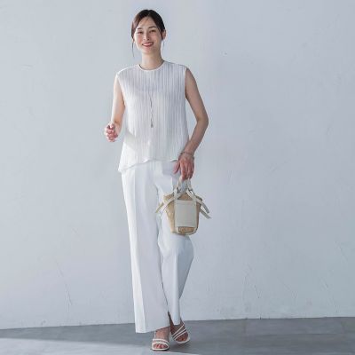 綿麻ラッセルノースリーブカットソー≪手洗い可能≫