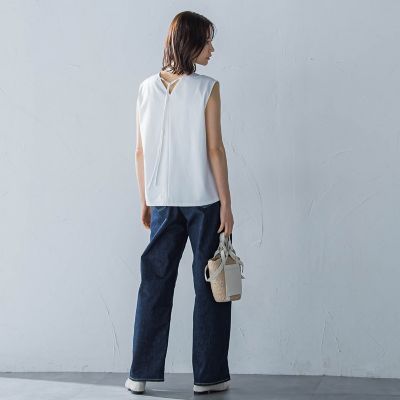 綿麻ラッセルノースリーブカットソー≪手洗い可能≫