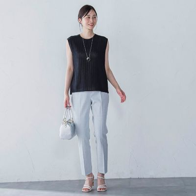 綿麻ラッセルノースリーブカットソー≪手洗い可能≫
