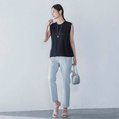 綿麻ラッセルノースリーブカットソー≪手洗い可能≫