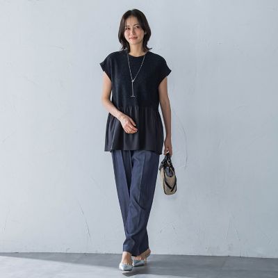 ラメ×シャツレイヤード見えカットソー≪洗濯機で洗える≫