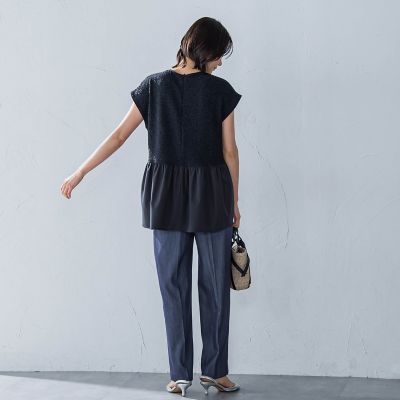 ラメ×シャツレイヤード見えカットソー≪洗濯機で洗える≫